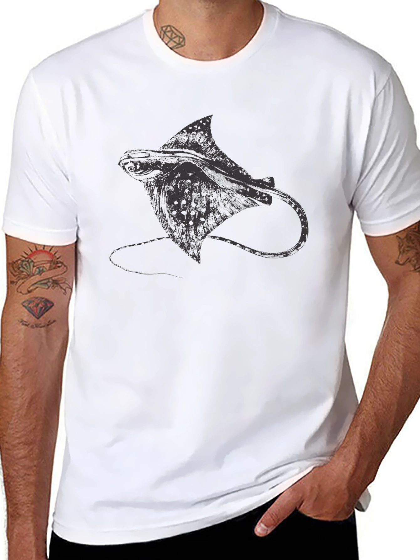 Manta Ray Graphic Tee - Black Casual T-Shirt