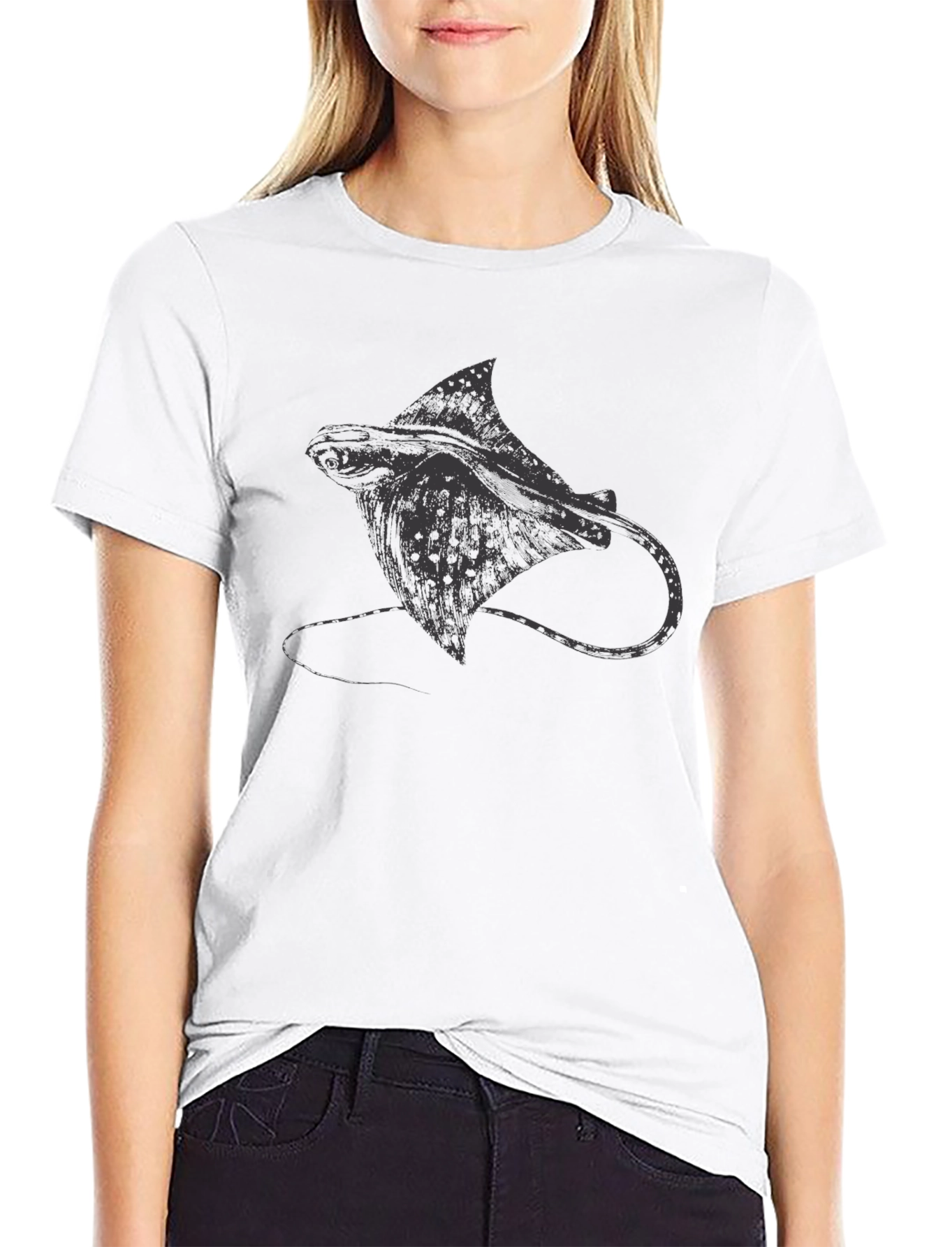 Manta Ray Graphic Tee - Black Casual T-Shirt