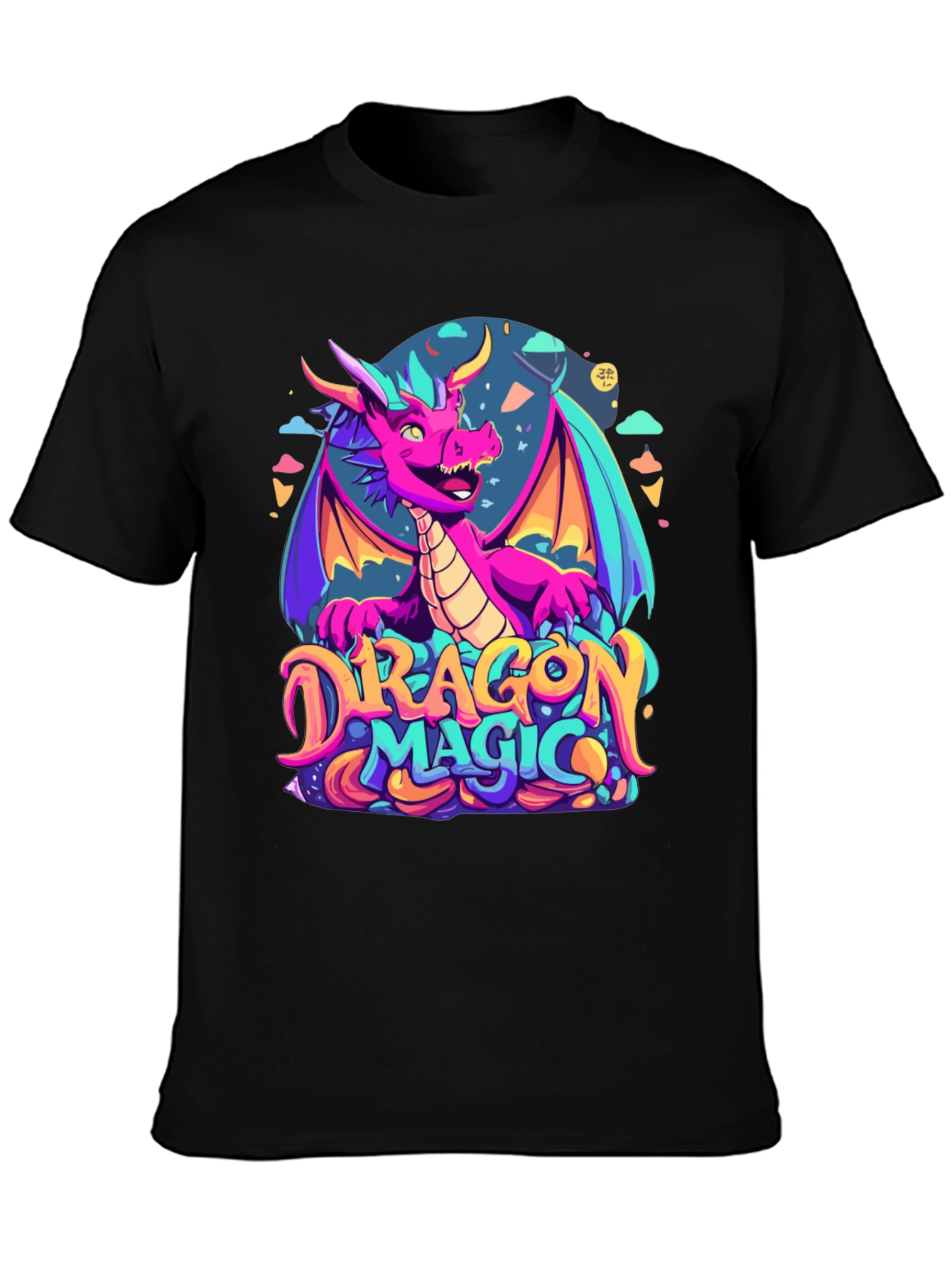 Dragon Magic Graphic Tee - Fantasy Style Black T-Shirt