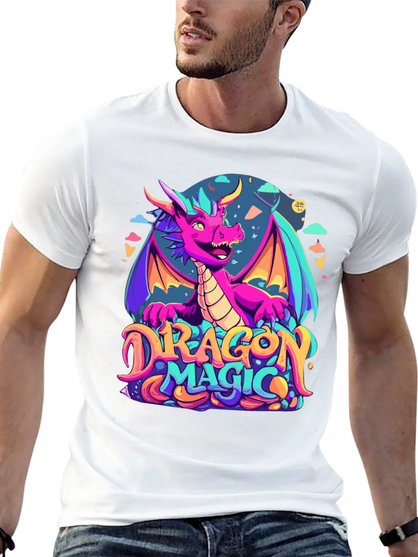 Dragon Magic Graphic Tee - Fantasy Style Black T-Shirt