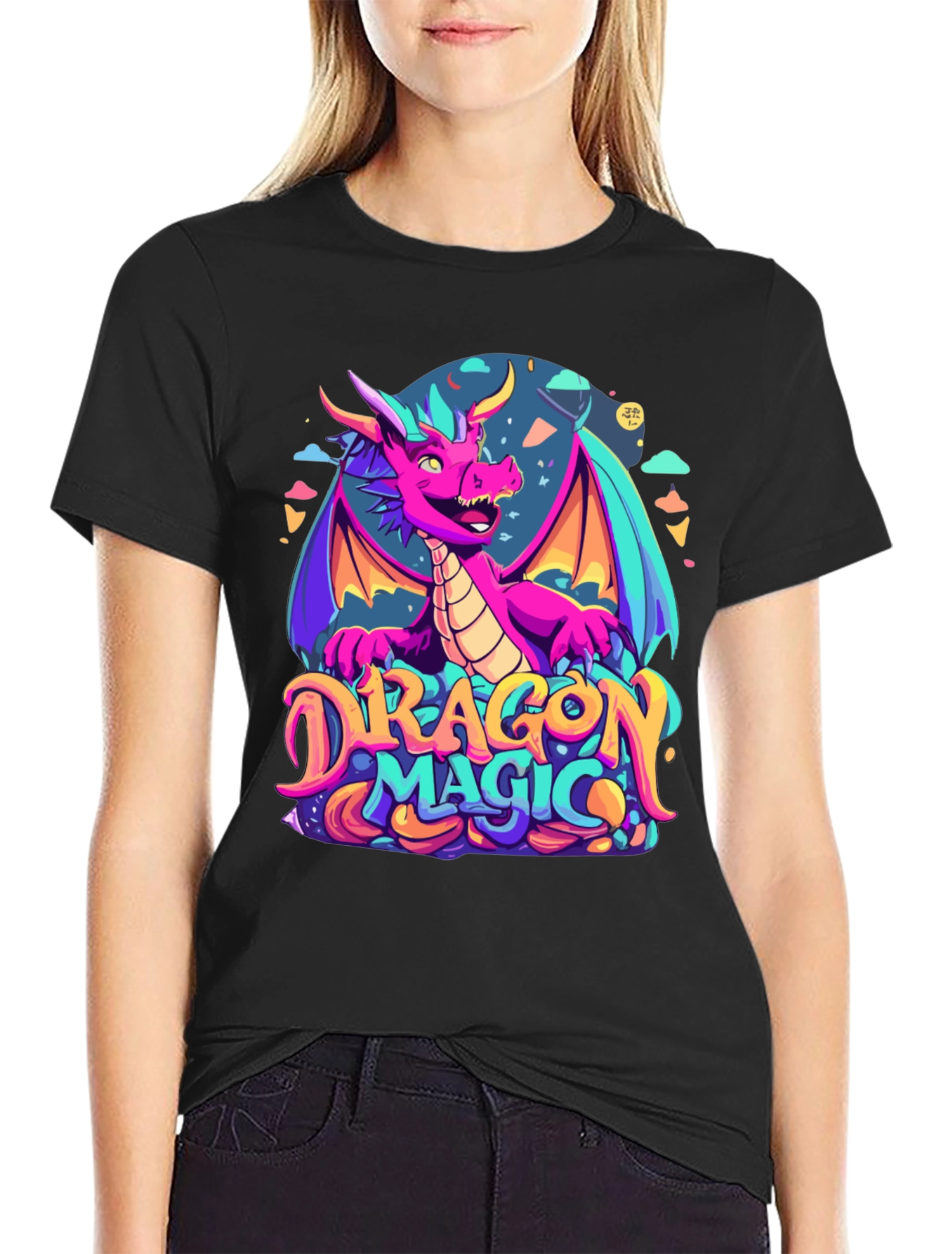 Dragon Magic Graphic Tee - Fantasy Style Black T-Shirt
