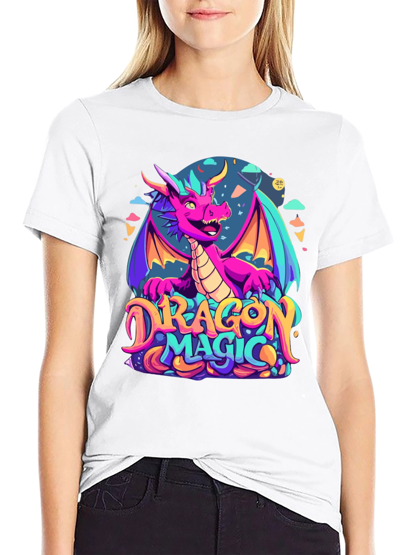 Dragon Magic Graphic Tee - Fantasy Style Black T-Shirt