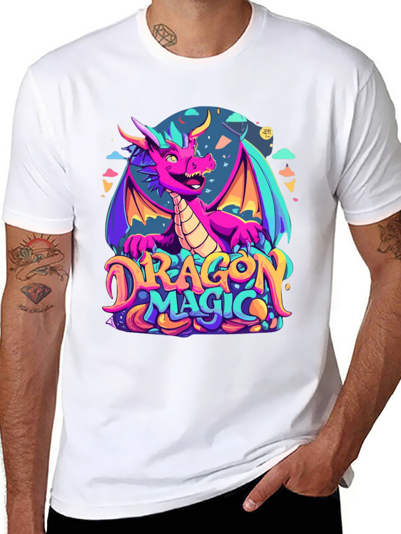 Dragon Magic Graphic Tee - Fantasy Style Black T-Shirt