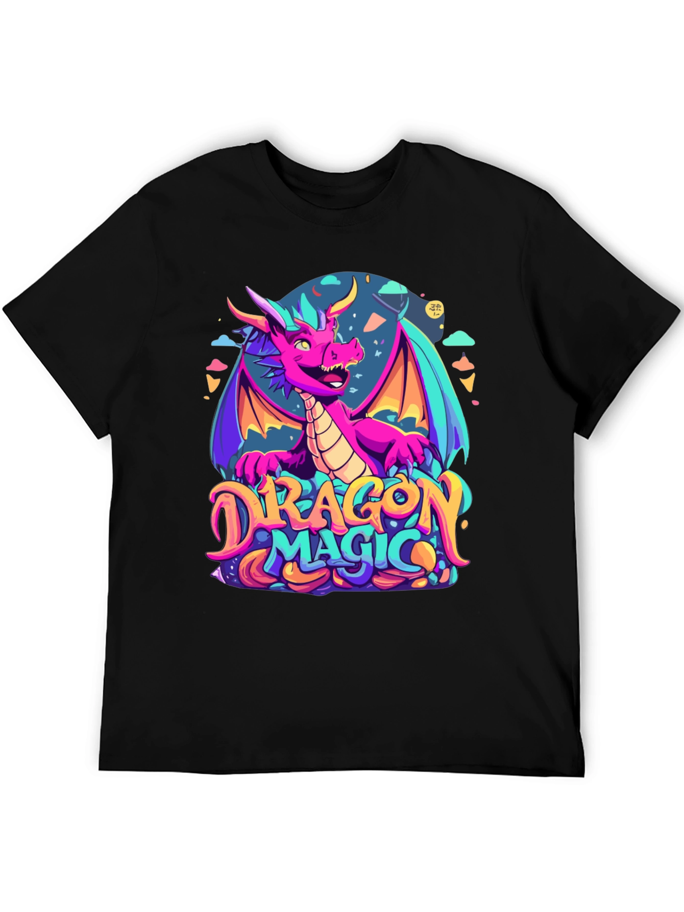 Dragon Magic Graphic Tee - Fantasy Style Black T-Shirt
