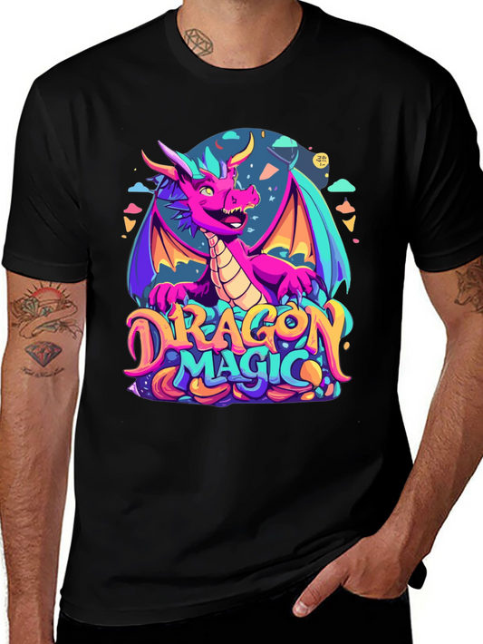 Dragon Magic Graphic Tee - Fantasy Style Black T-Shirt