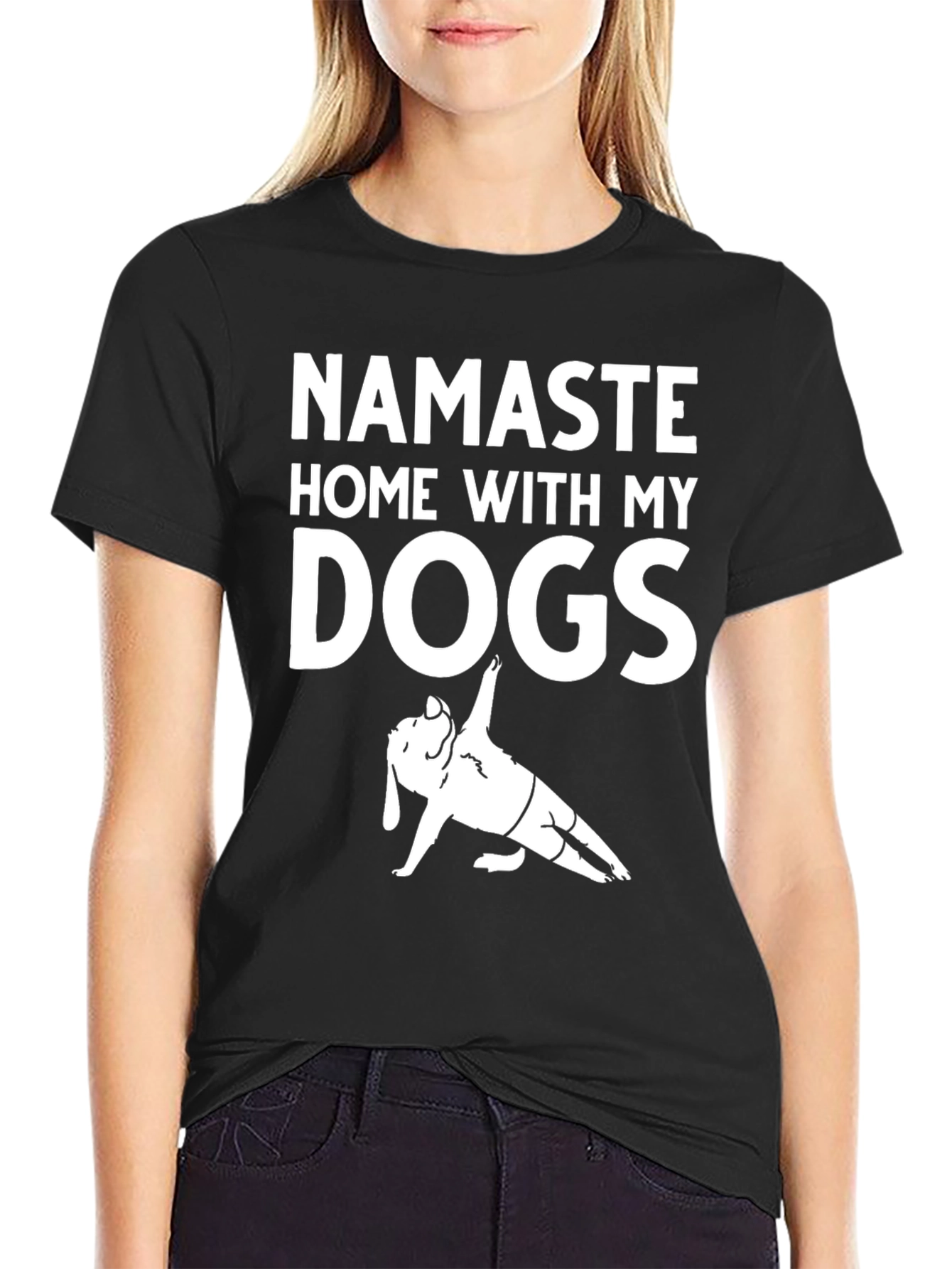 Namaste Home With My Dogs Black T-Shirt