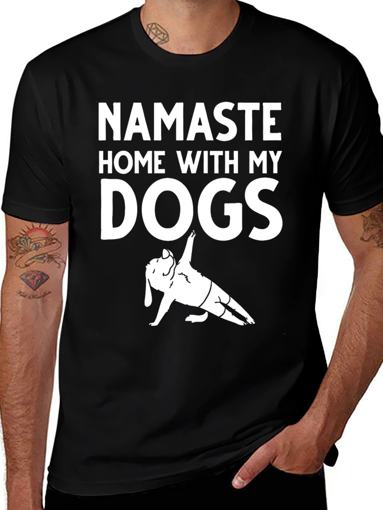 Namaste Home With My Dogs Black T-Shirt