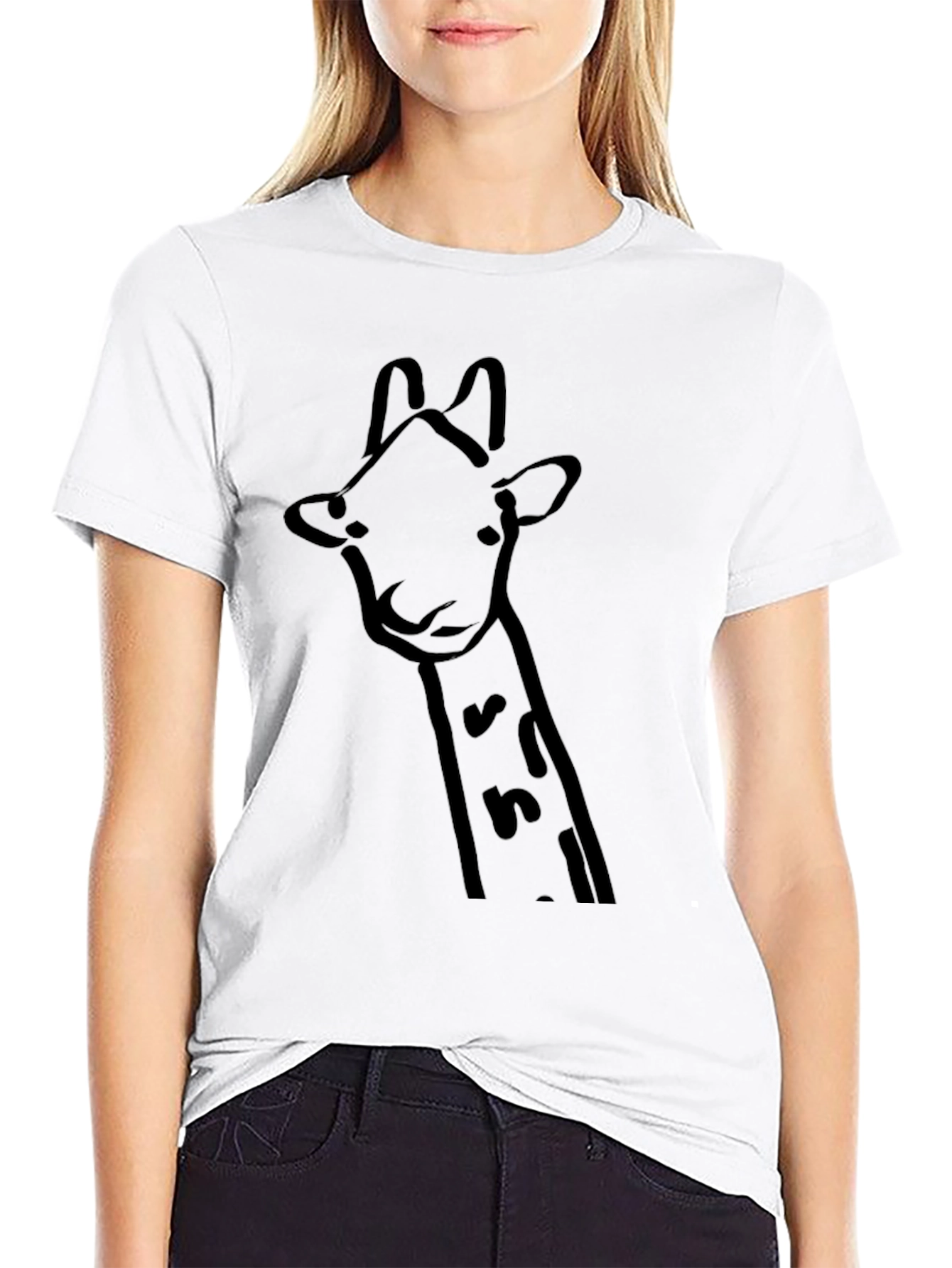 Giraffe Outline Graphic Black T-Shirt