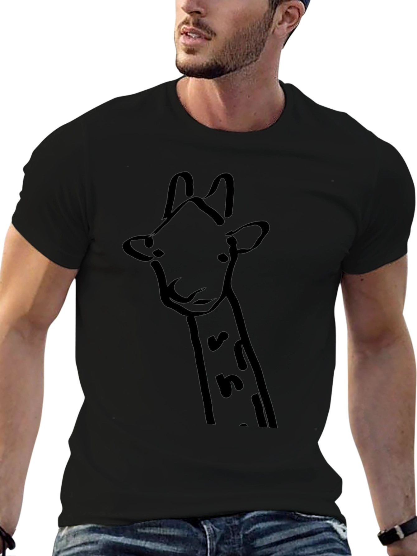 Giraffe Outline Graphic Black T-Shirt