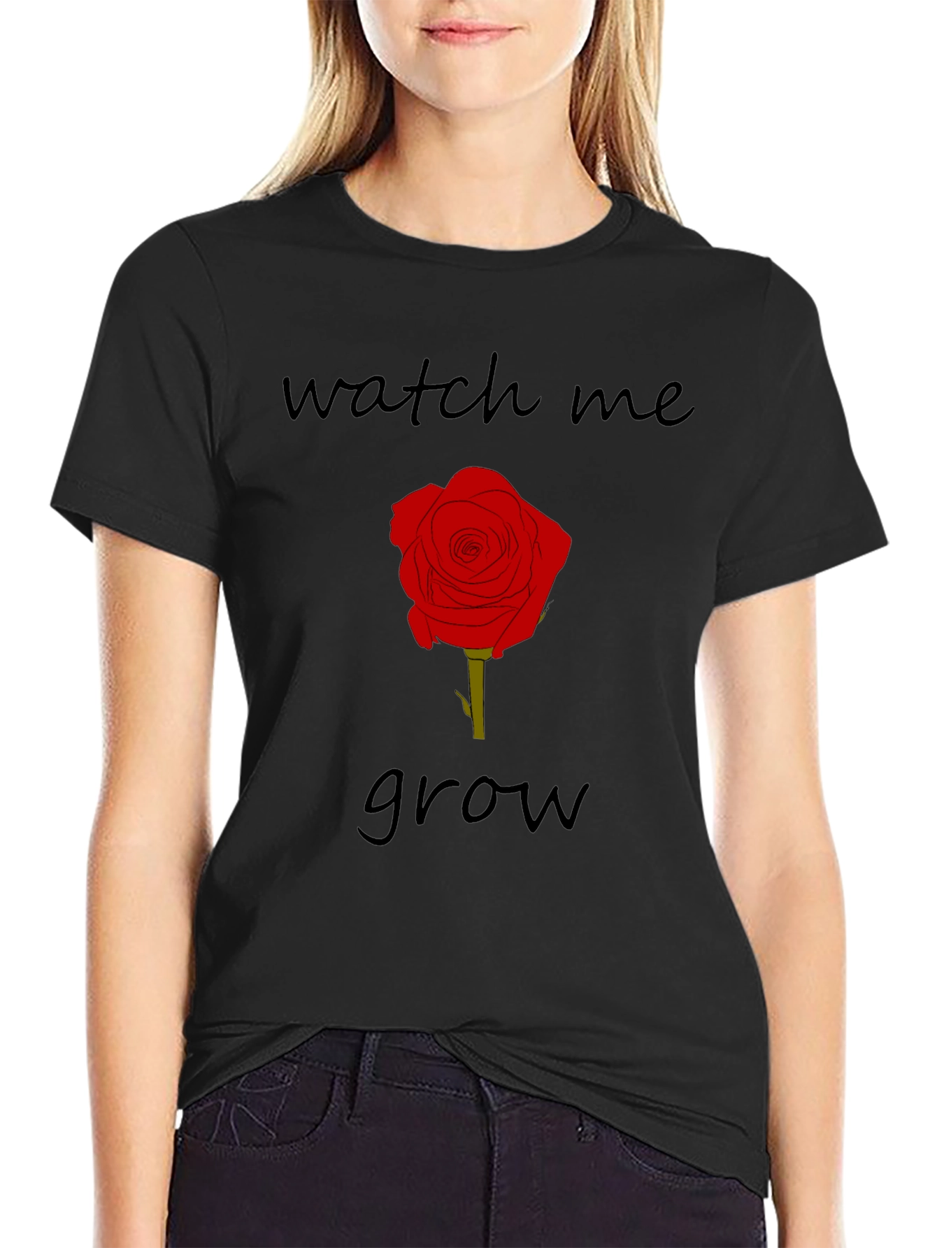 Watch Me Grow Rose Graphic Tee - Black