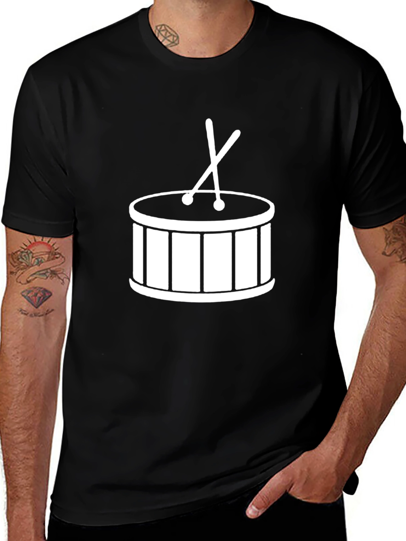 Drum Graphic Tee - Black Cotton T-Shirt
