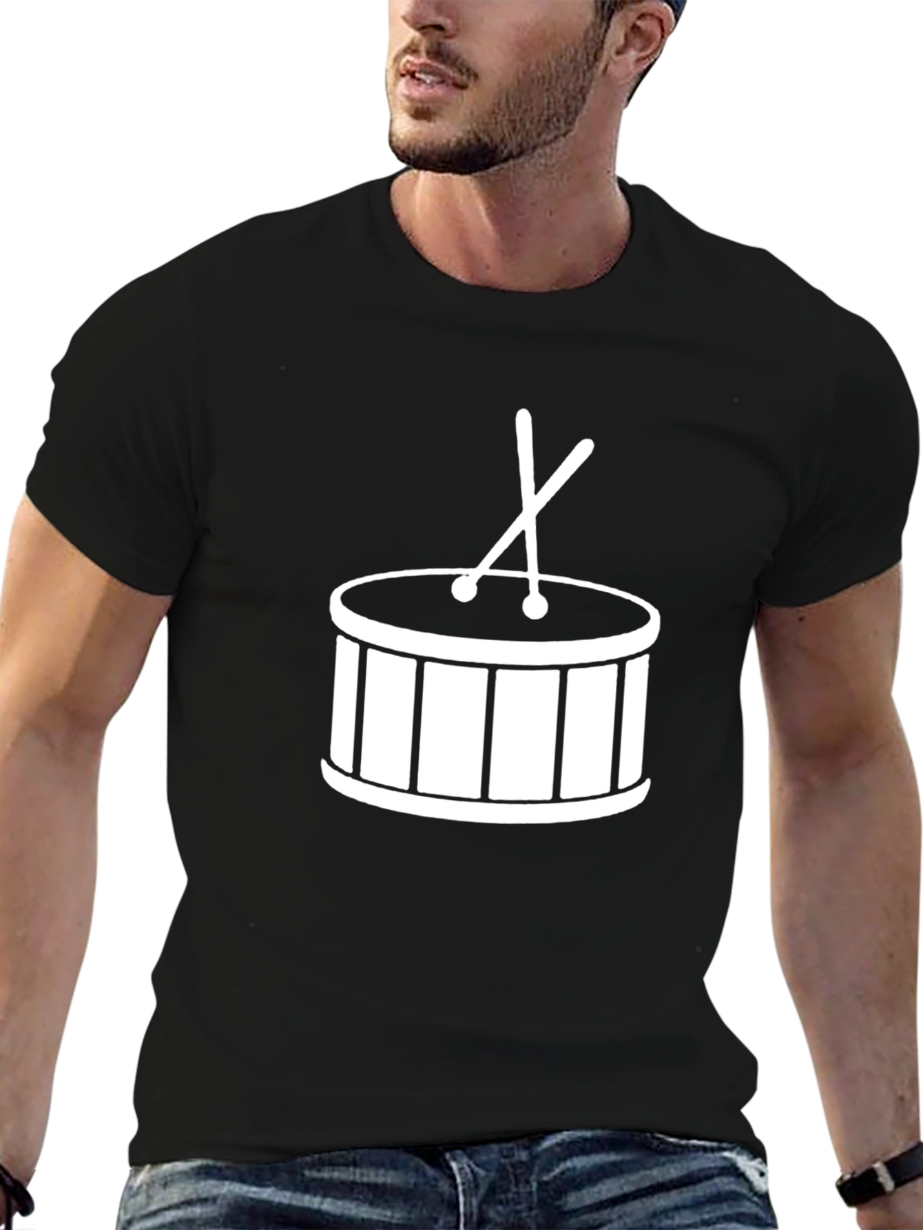 Drum Graphic Tee - Black Cotton T-Shirt