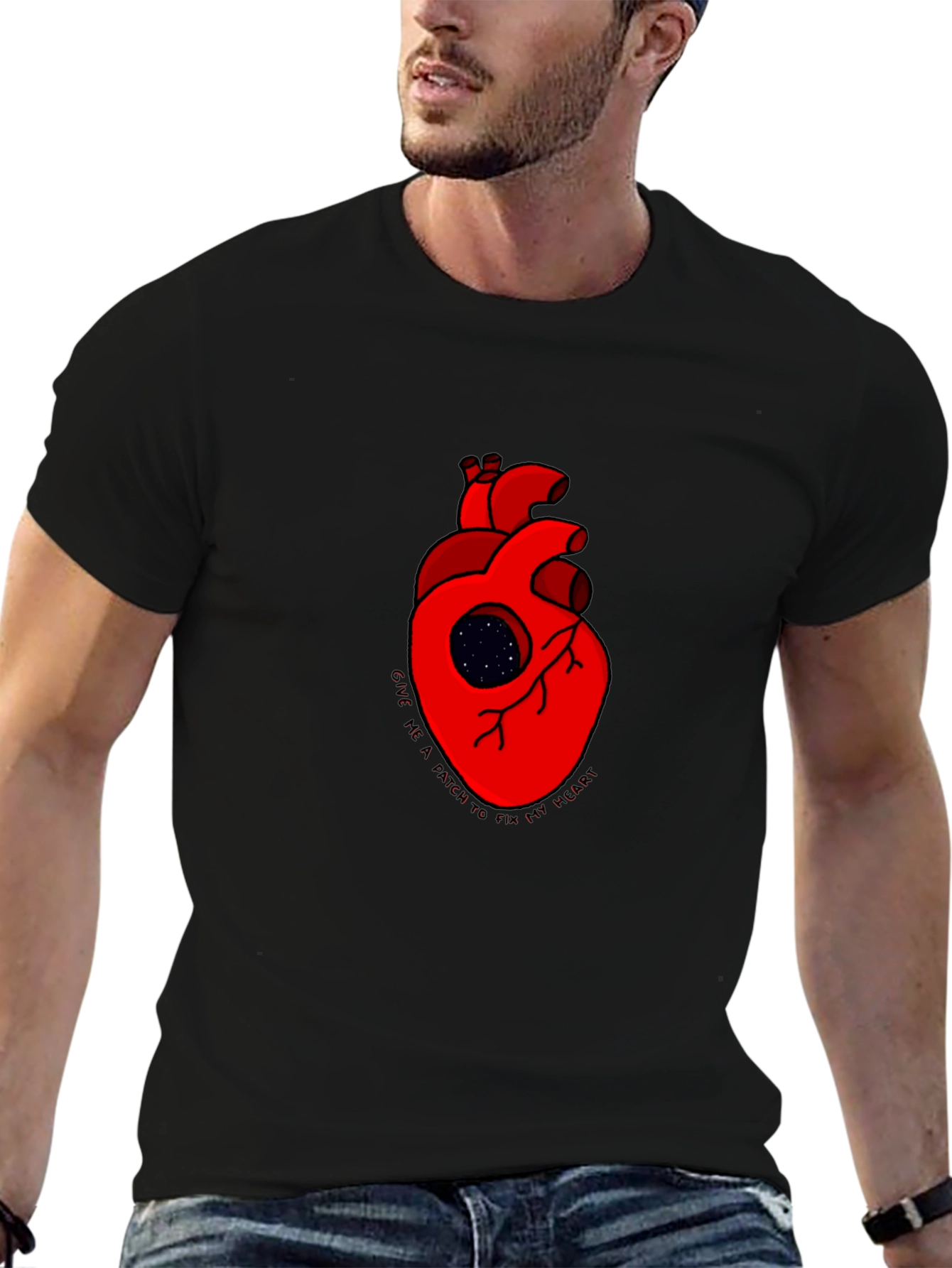 Heart Galaxy Graphic Black Tee