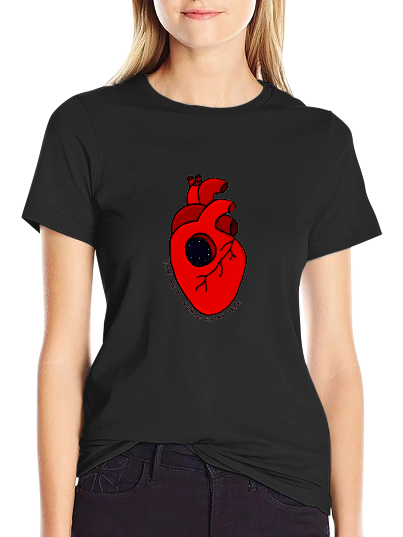 Heart Galaxy Graphic Black Tee