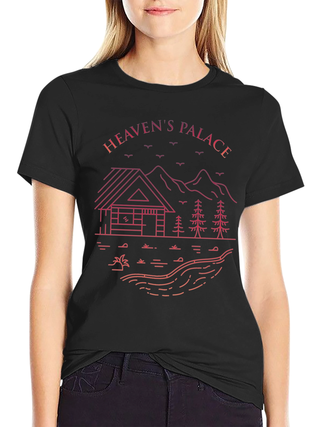 Heavens Palace Cabin Graphic Tee - Black