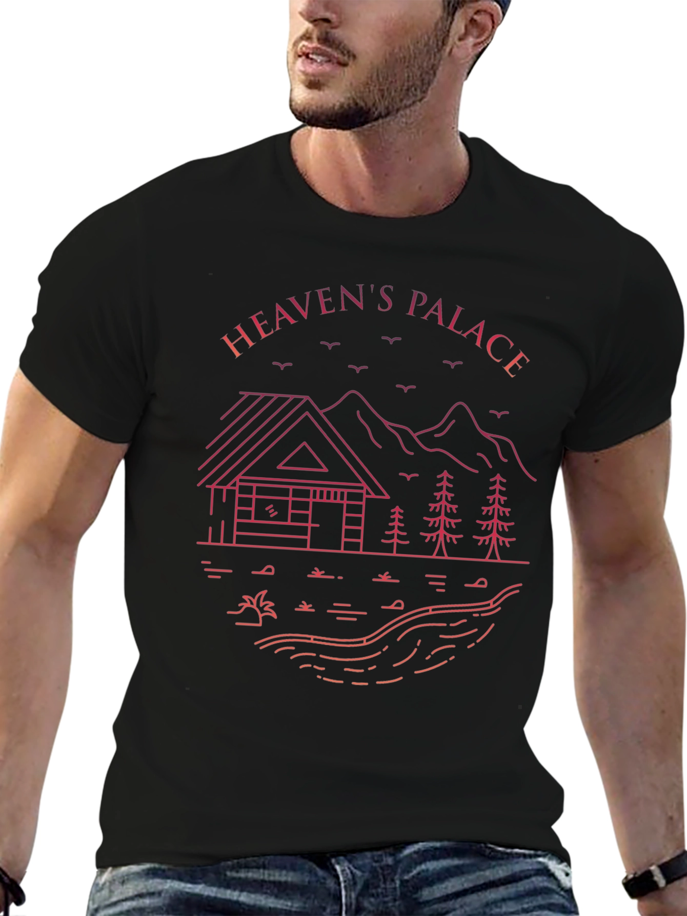 Heavens Palace Cabin Graphic Tee - Black