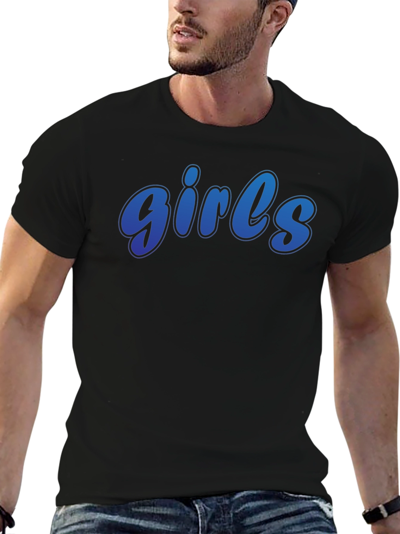Mens Black T-Shirt with Gradient girls Graphic