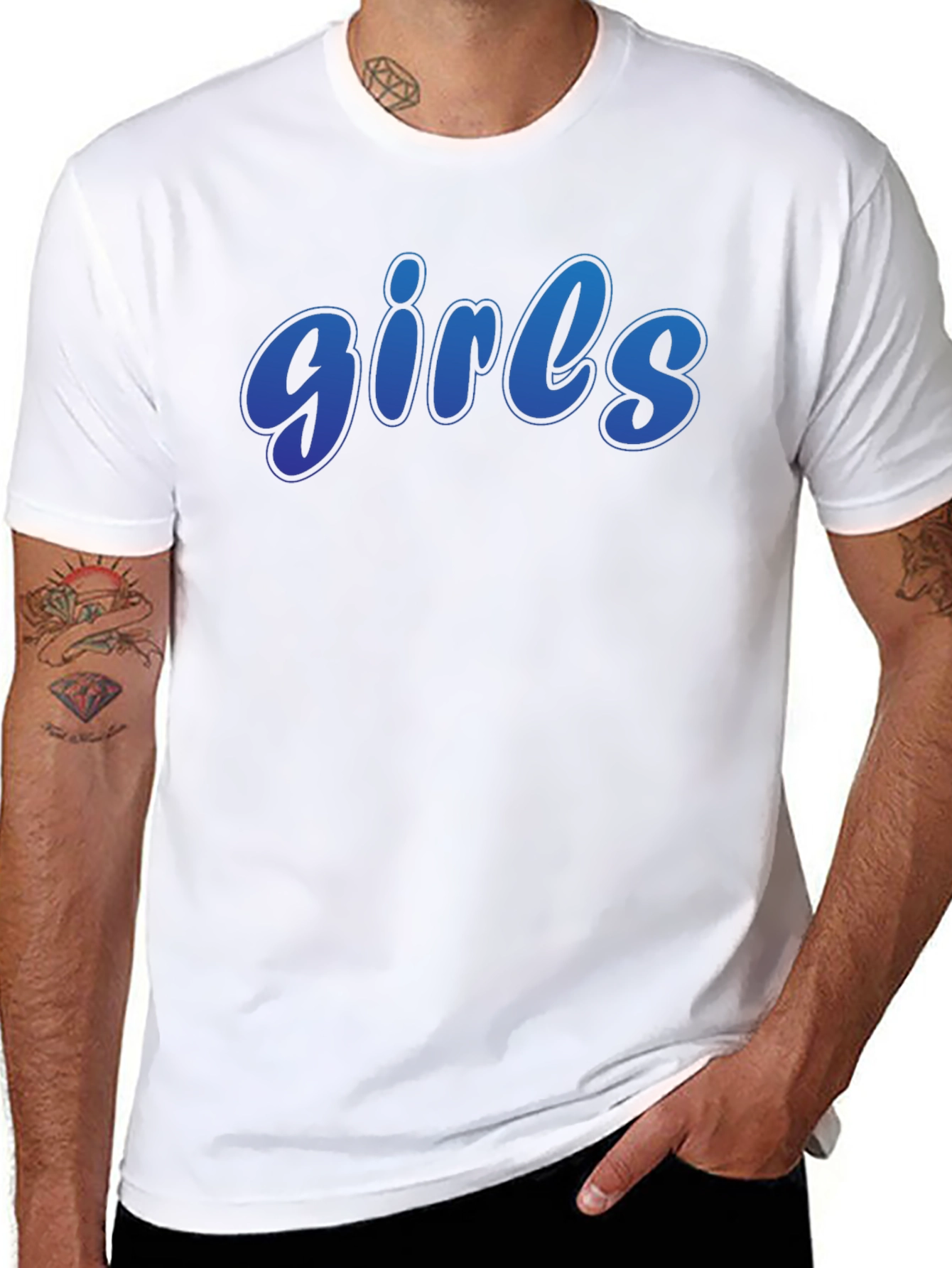 Mens Black T-Shirt with Gradient girls Graphic