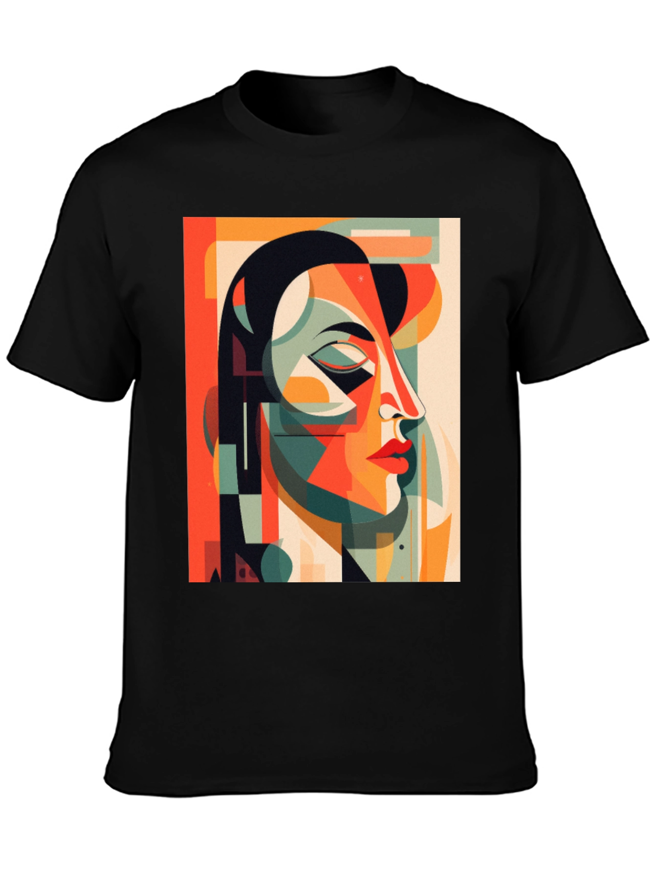 Abstract Geometric Face Graphic Tee - Modern Art Shirt