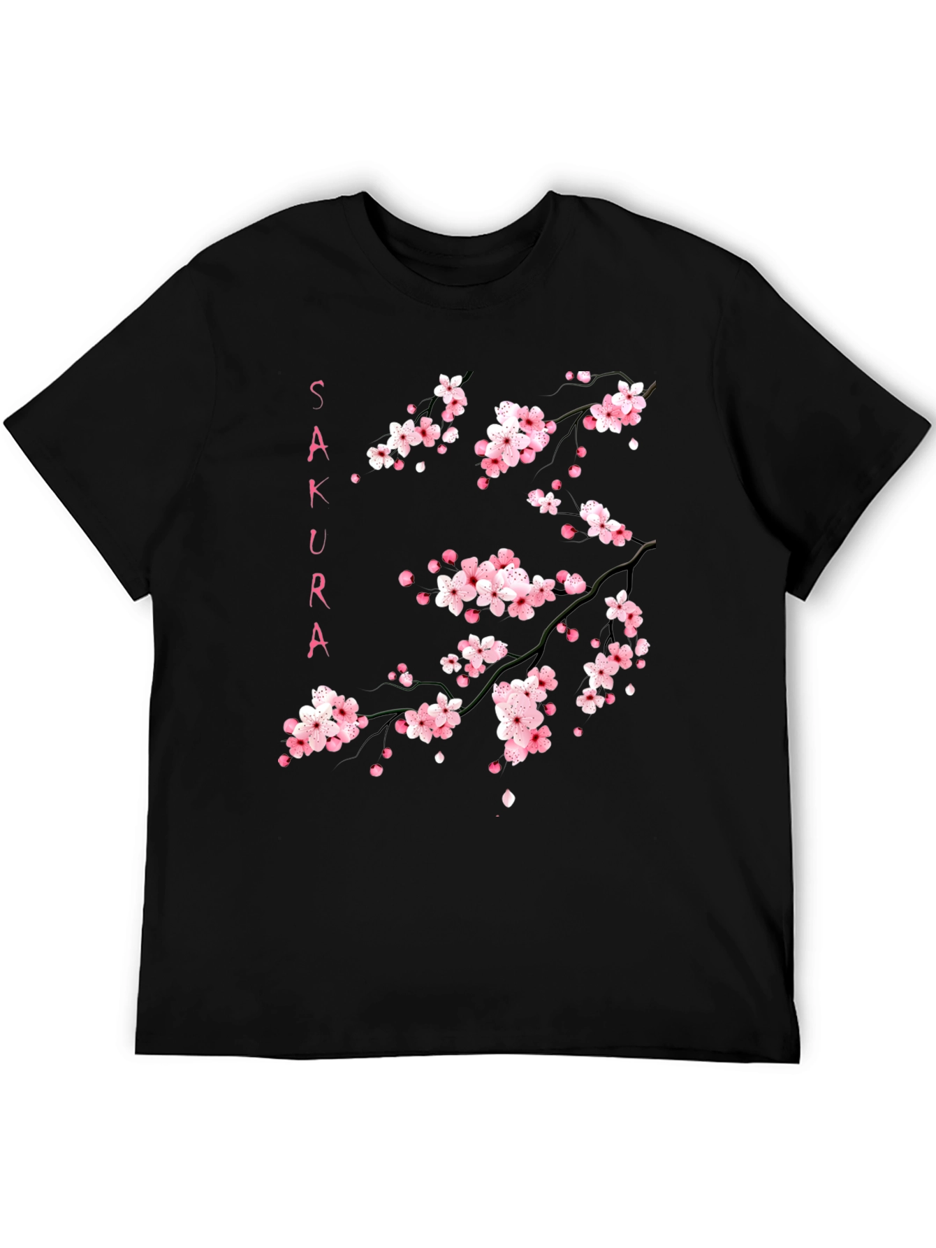 Sakura Branch Graphic Print Black T-Shirt