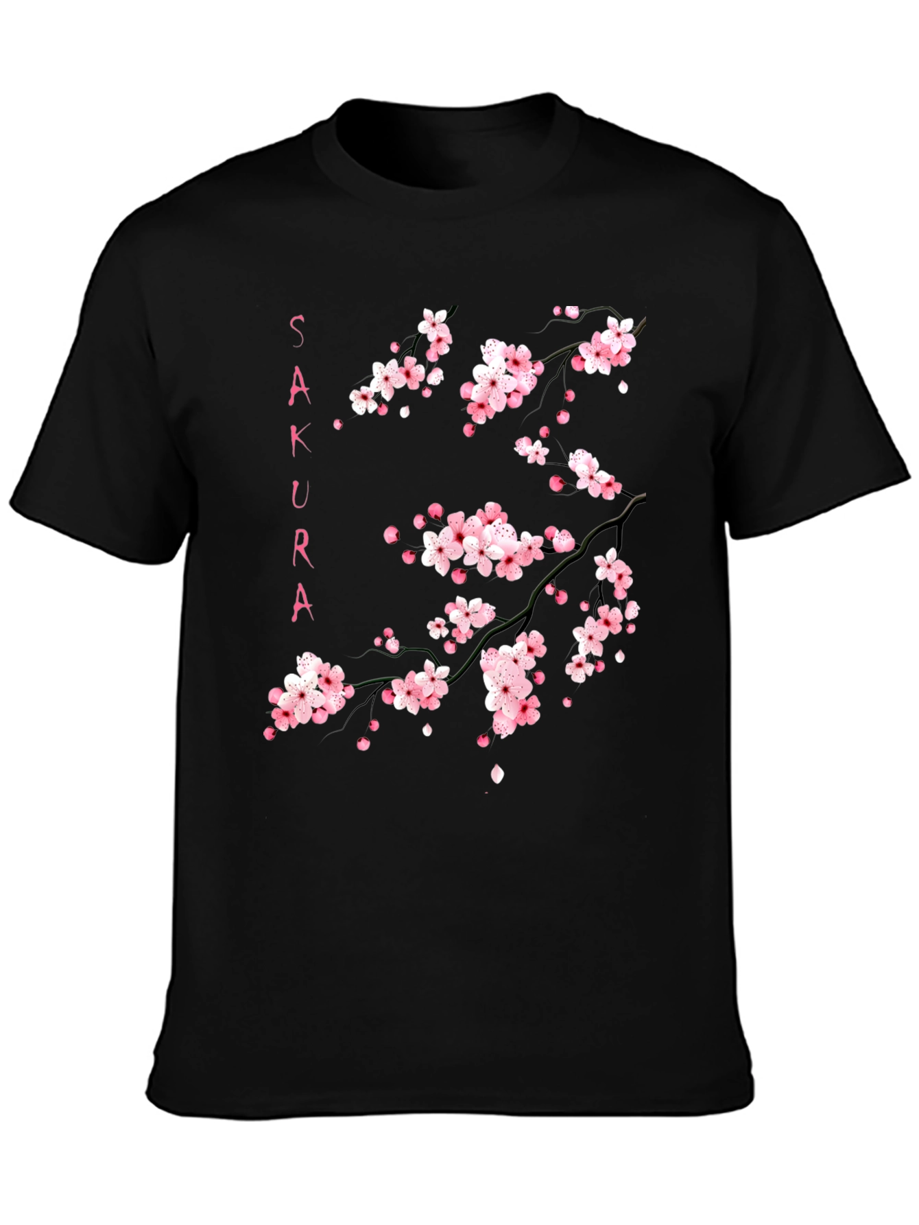 Sakura Branch Graphic Print Black T-Shirt