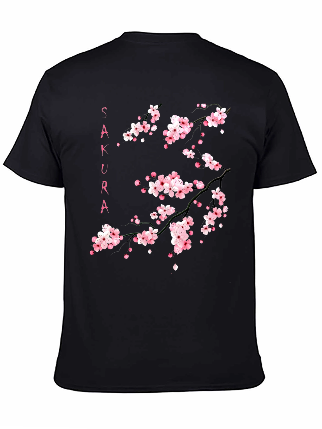 Sakura Branch Graphic Print Black T-Shirt