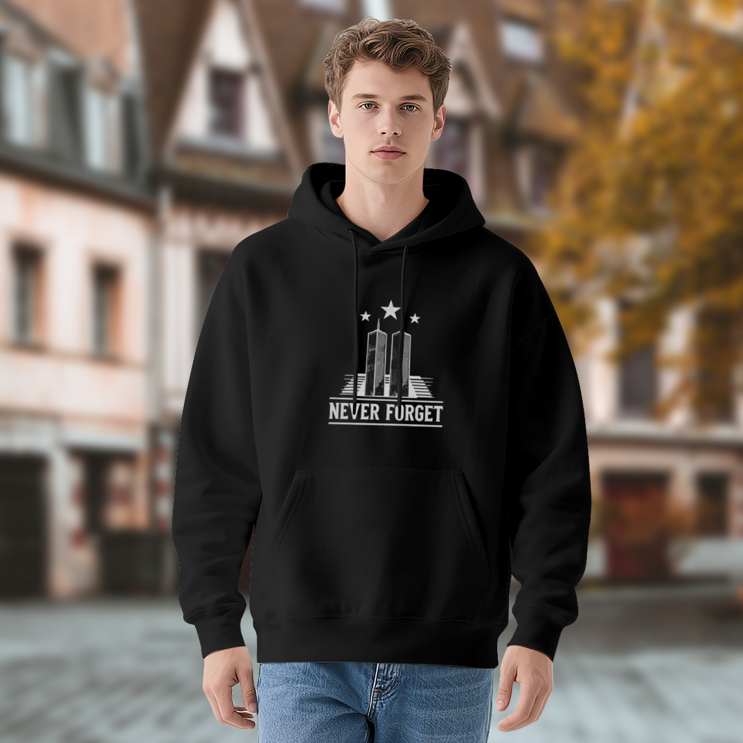 Never Forget Minimalist Twin Towers 9/11 Patriot Day Hoodie