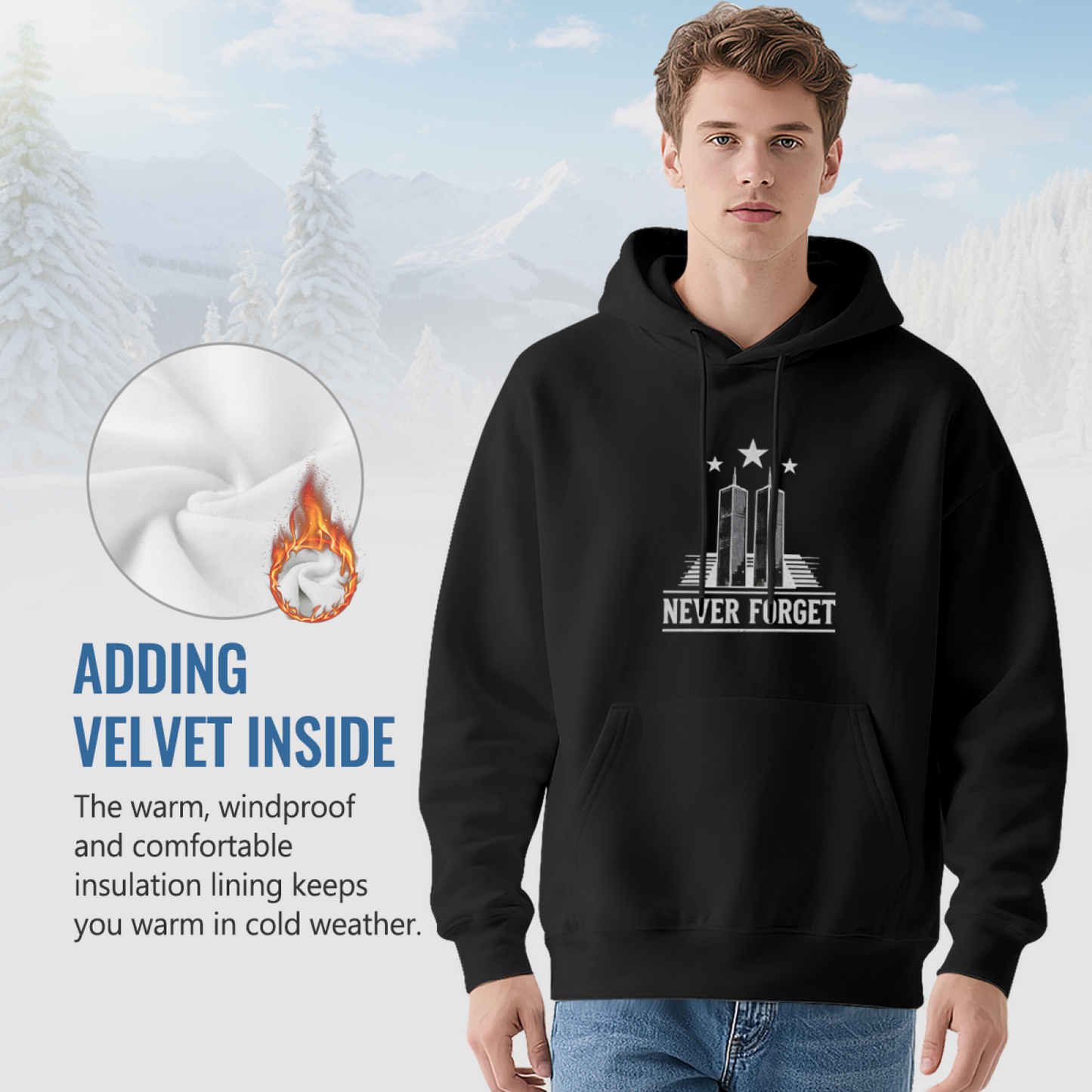 Never Forget Minimalist Twin Towers 9/11 Patriot Day Hoodie