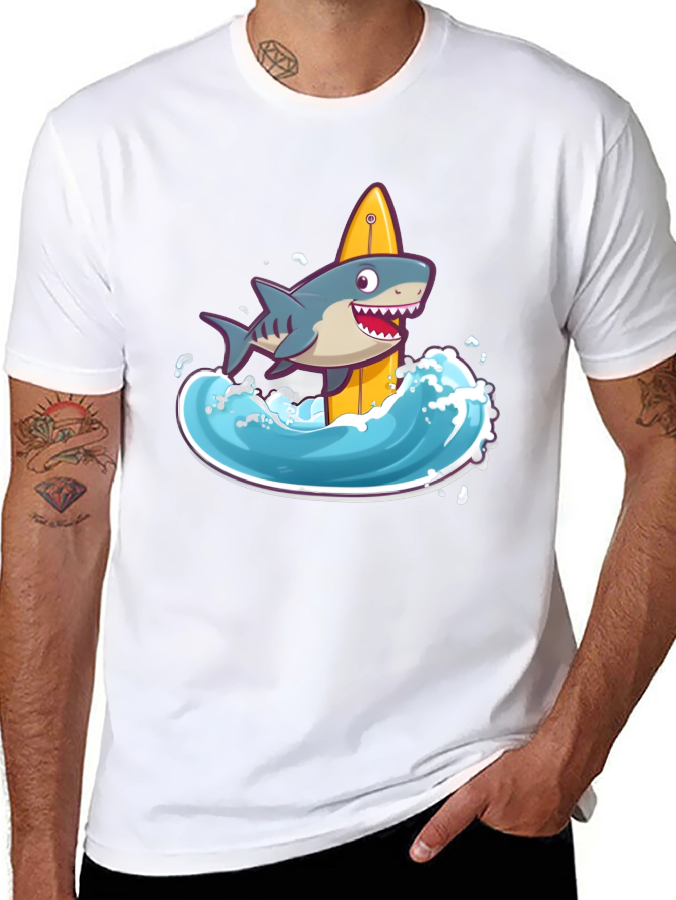 Surfing Shark Graphic Tee - Black