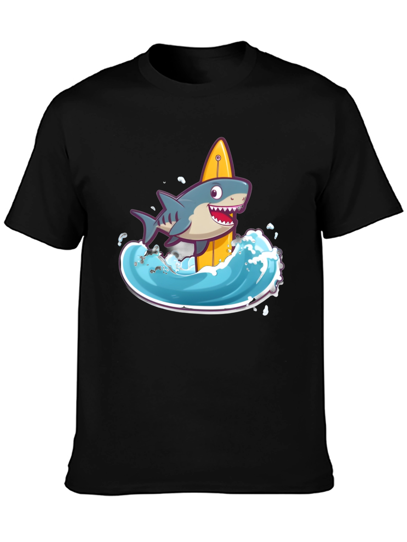 Surfing Shark Graphic Tee - Black
