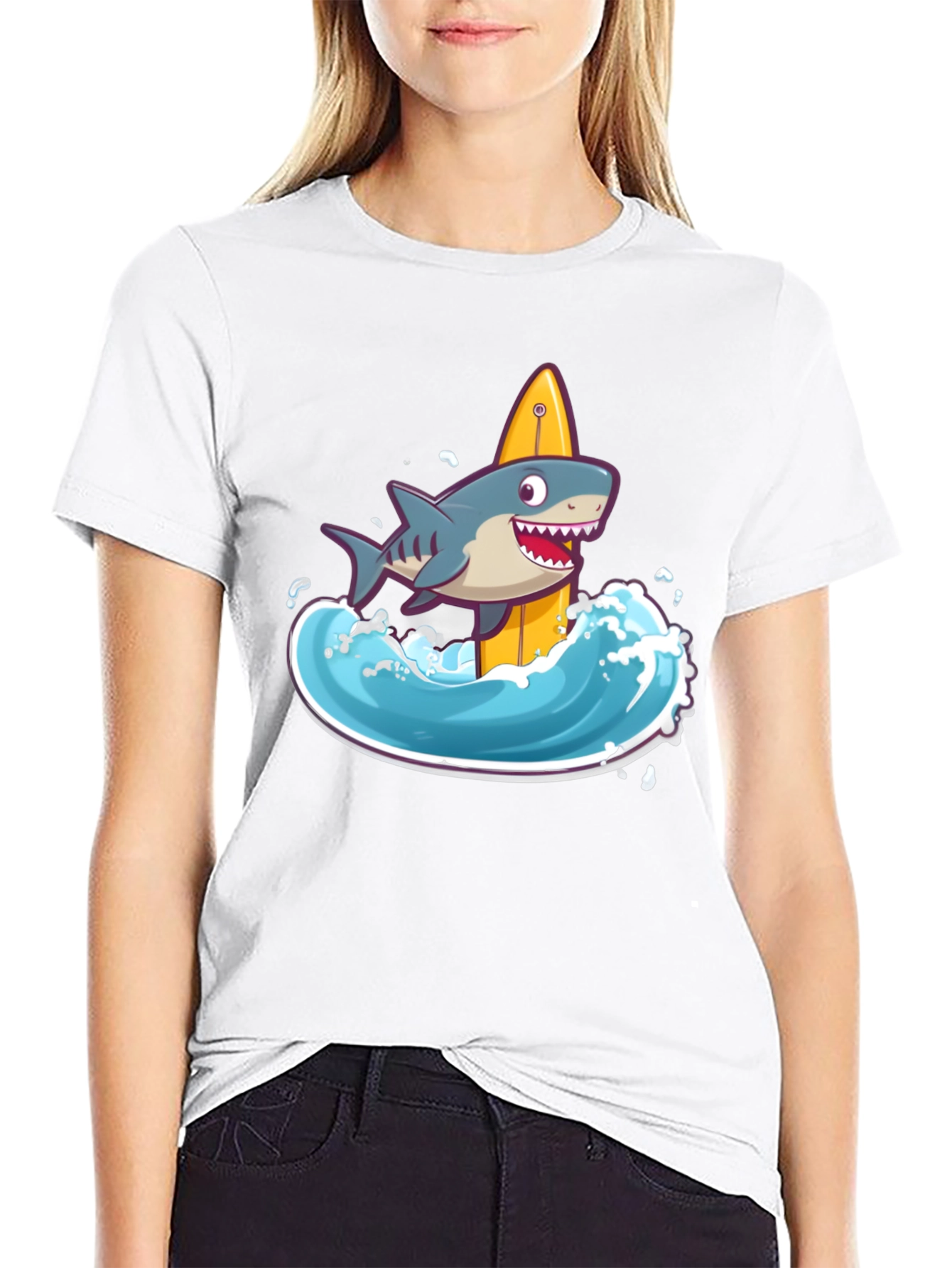 Surfing Shark Graphic Tee - Black