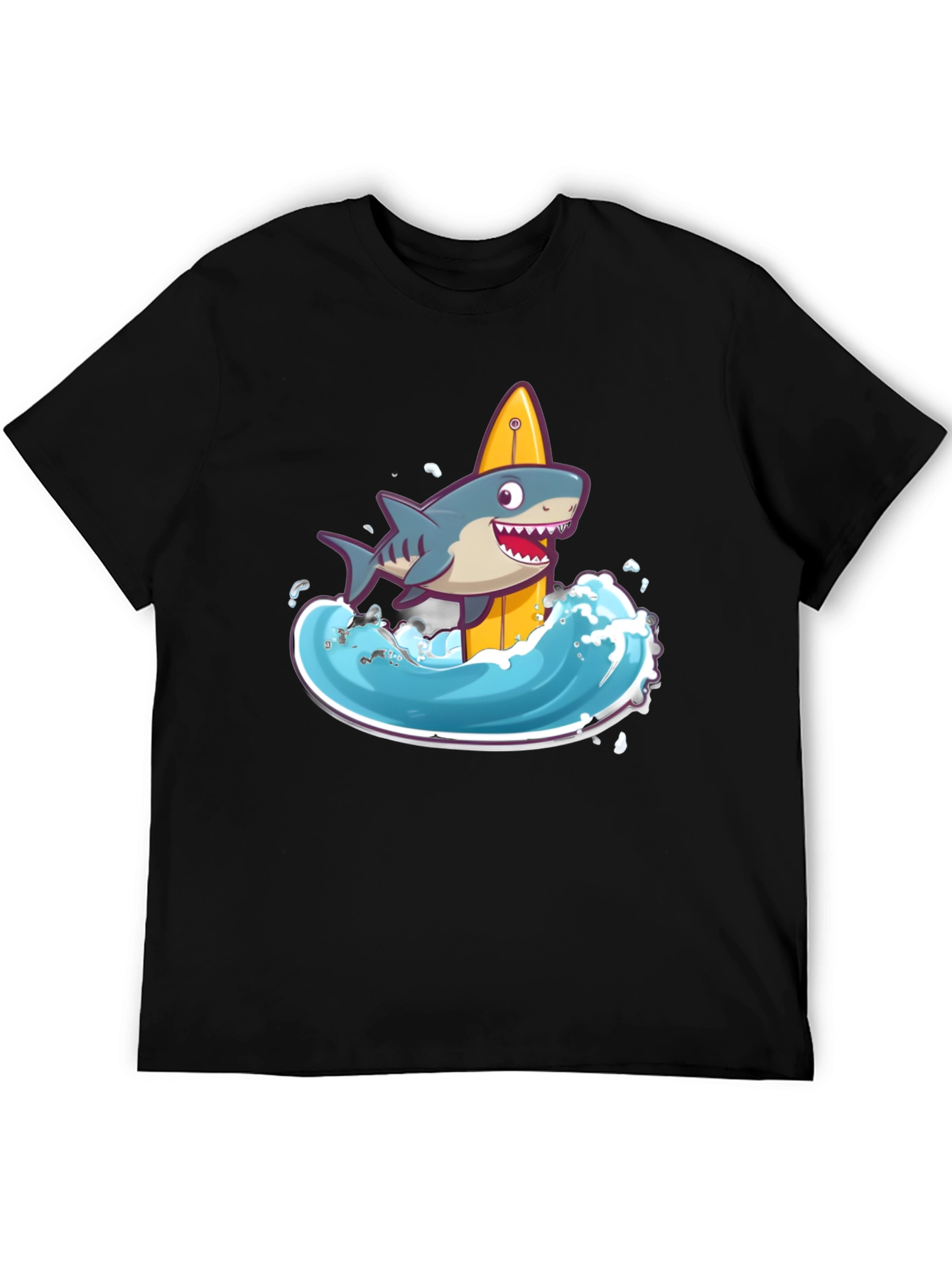 Surfing Shark Graphic Tee - Black