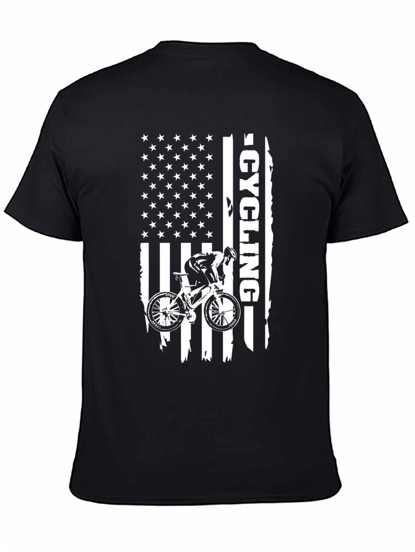 Cycling American Flag Black Graphic Tee