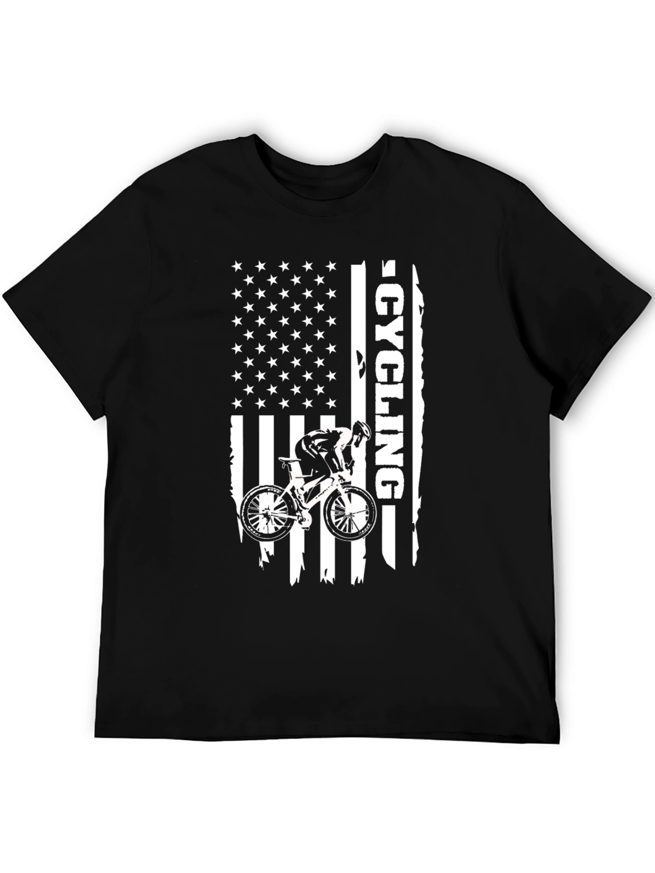 Cycling American Flag Black Graphic Tee
