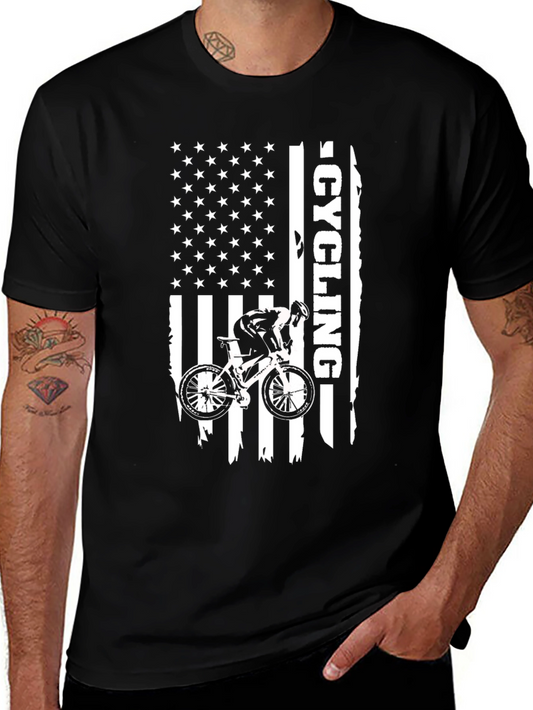 Cycling American Flag Black Graphic Tee
