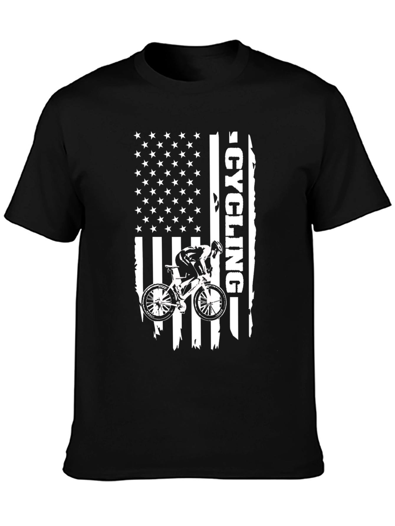 Cycling American Flag Black Graphic Tee