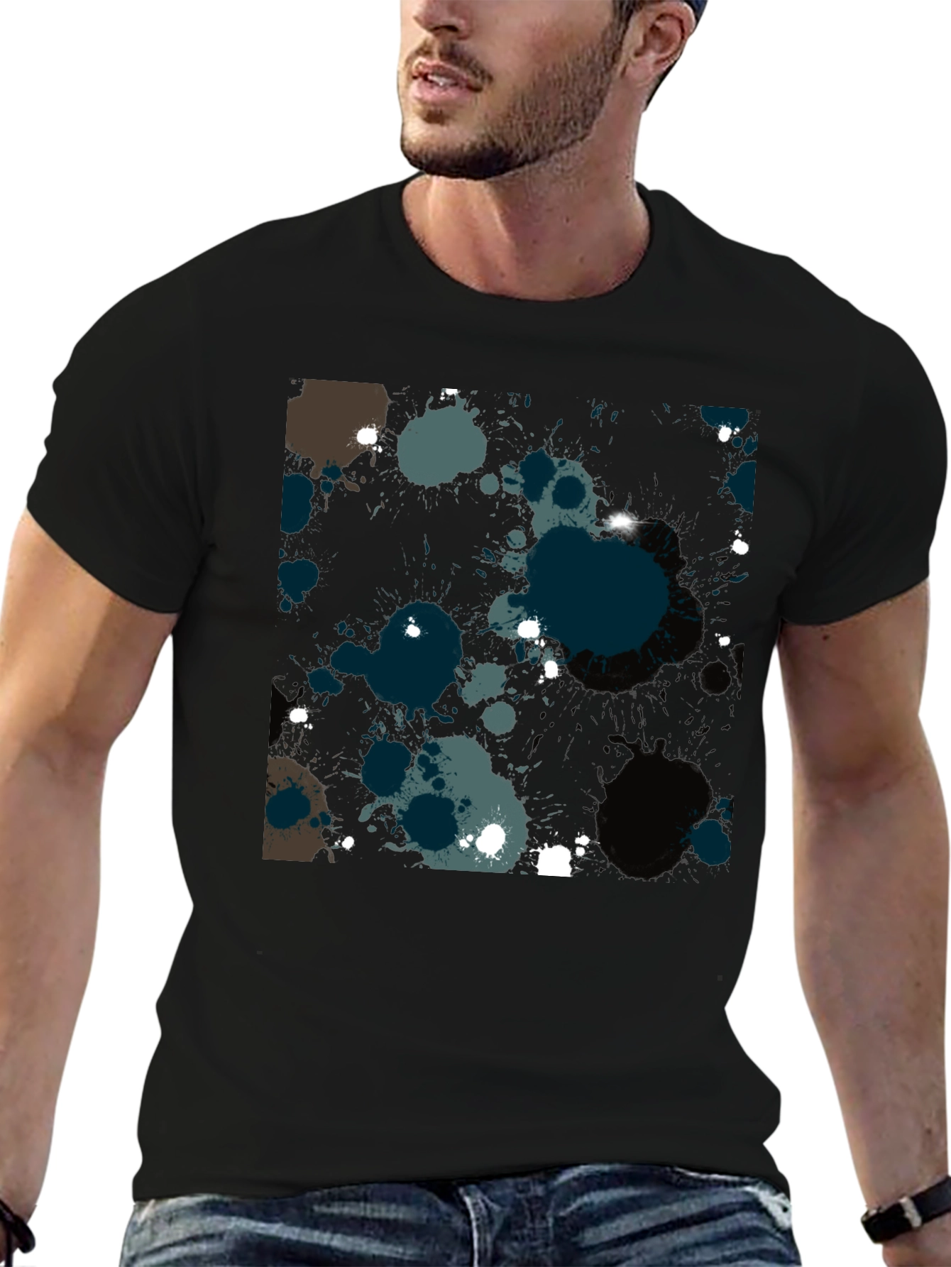 Mens Black Splatter Paint Graphic Tee