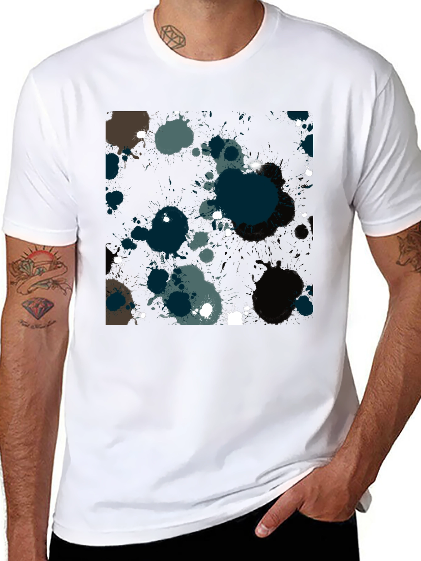 Mens Black Splatter Paint Graphic Tee