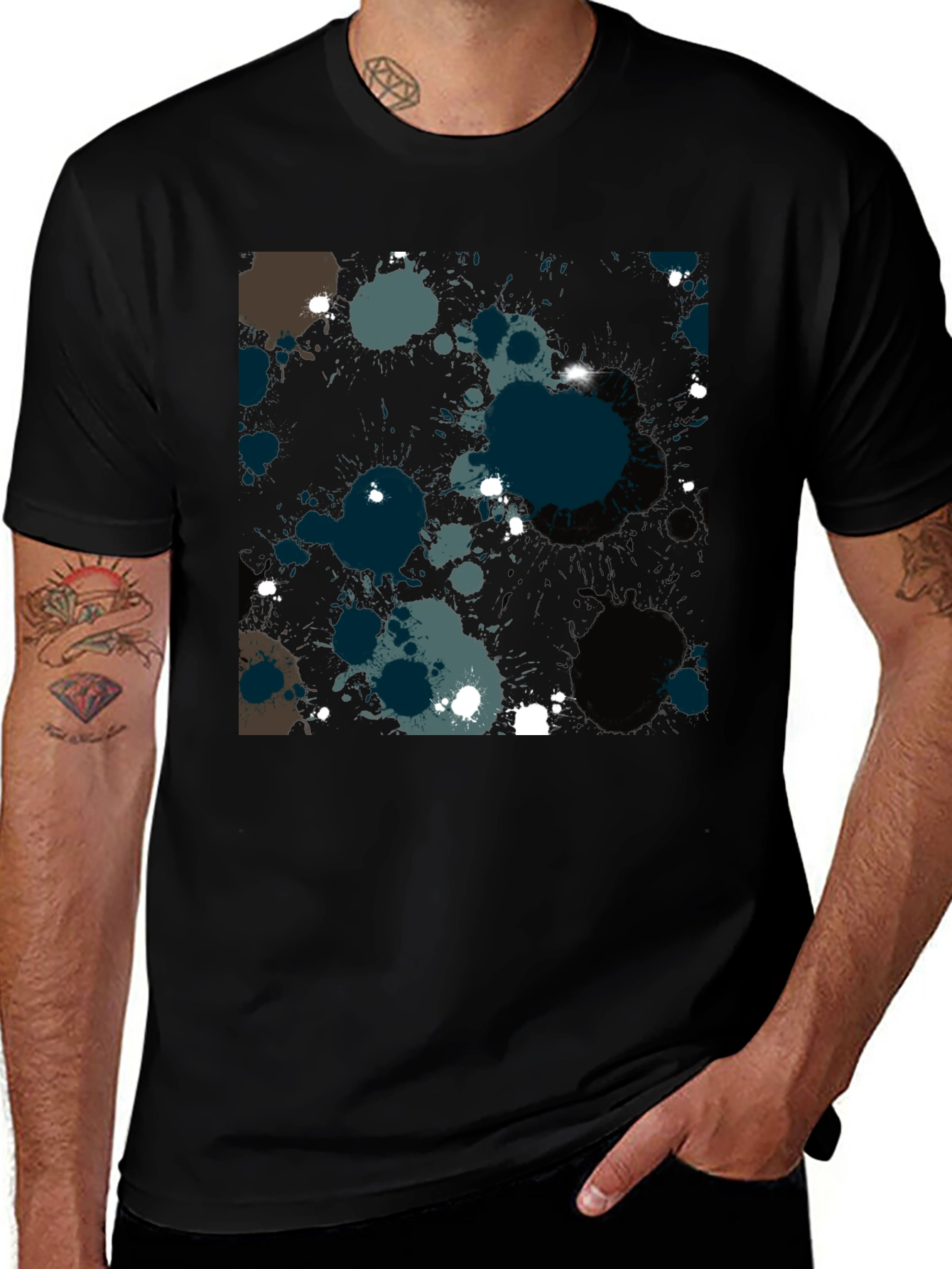 Mens Black Splatter Paint Graphic Tee