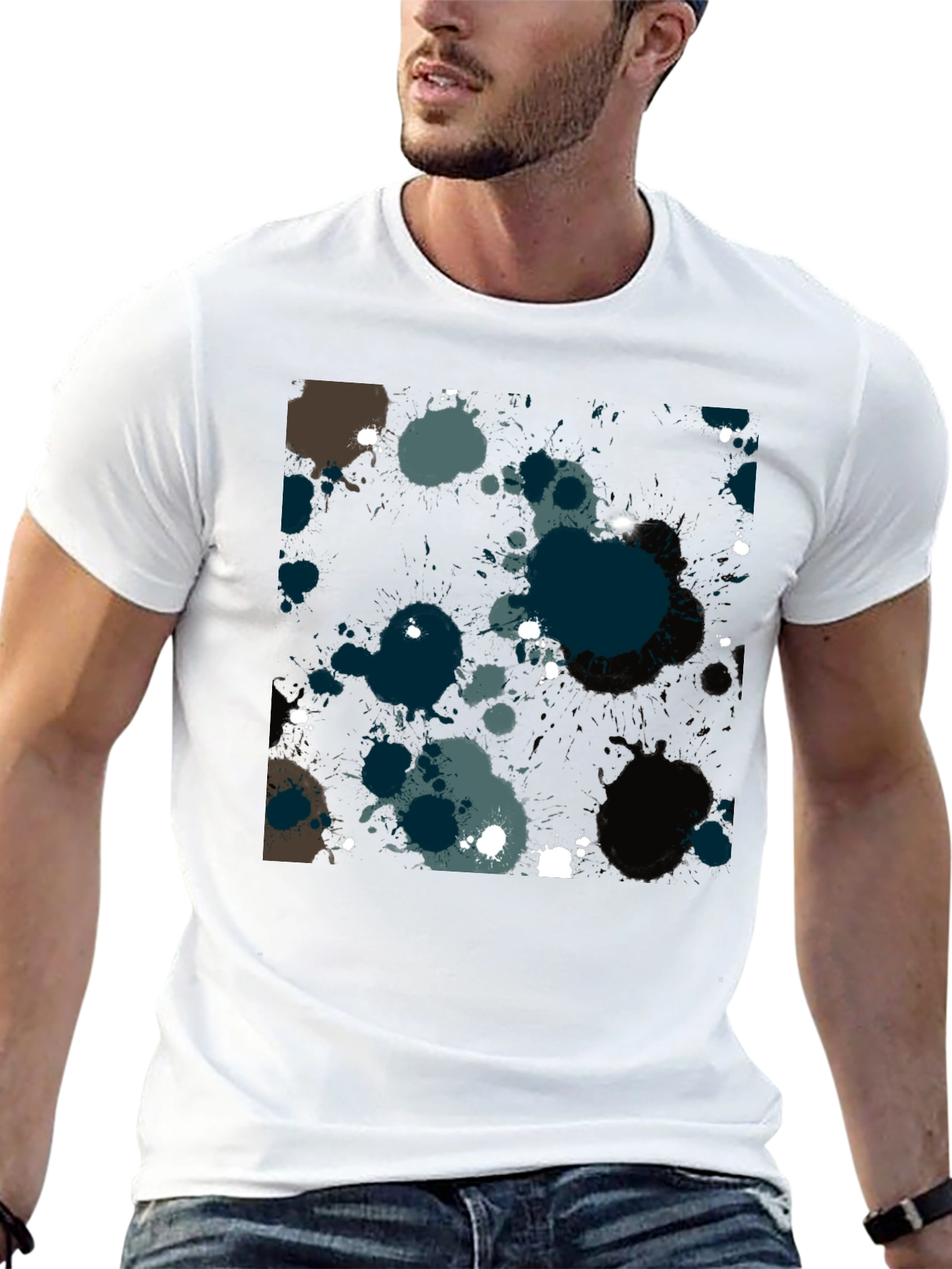 Mens Black Splatter Paint Graphic Tee