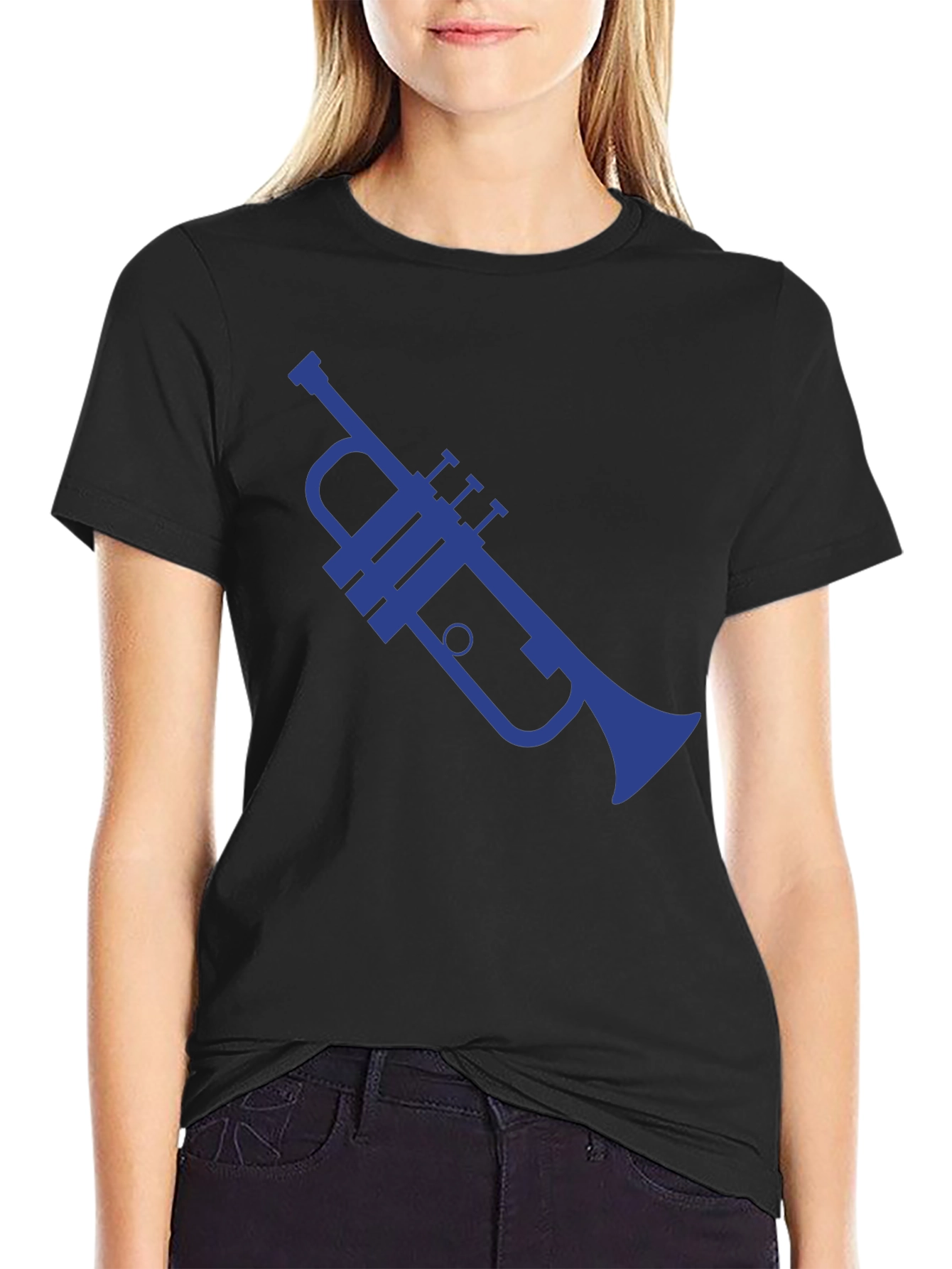 Blue Trumpet Graphic Black T-Shirt