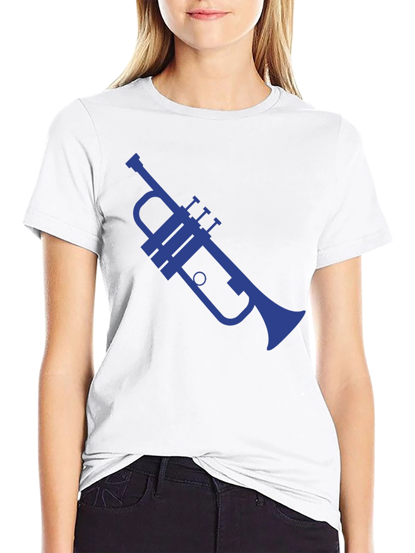 Blue Trumpet Graphic Black T-Shirt
