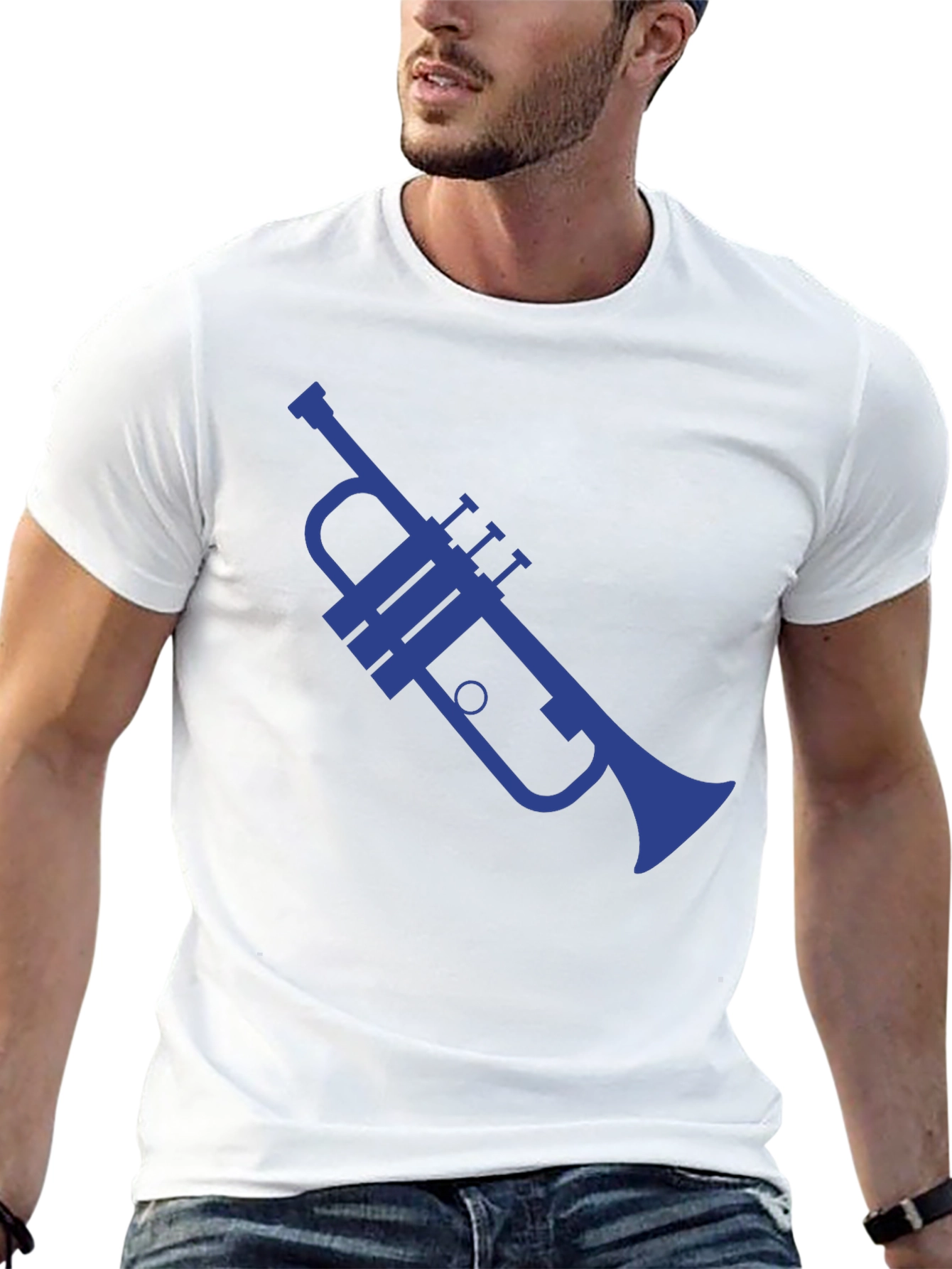 Blue Trumpet Graphic Black T-Shirt
