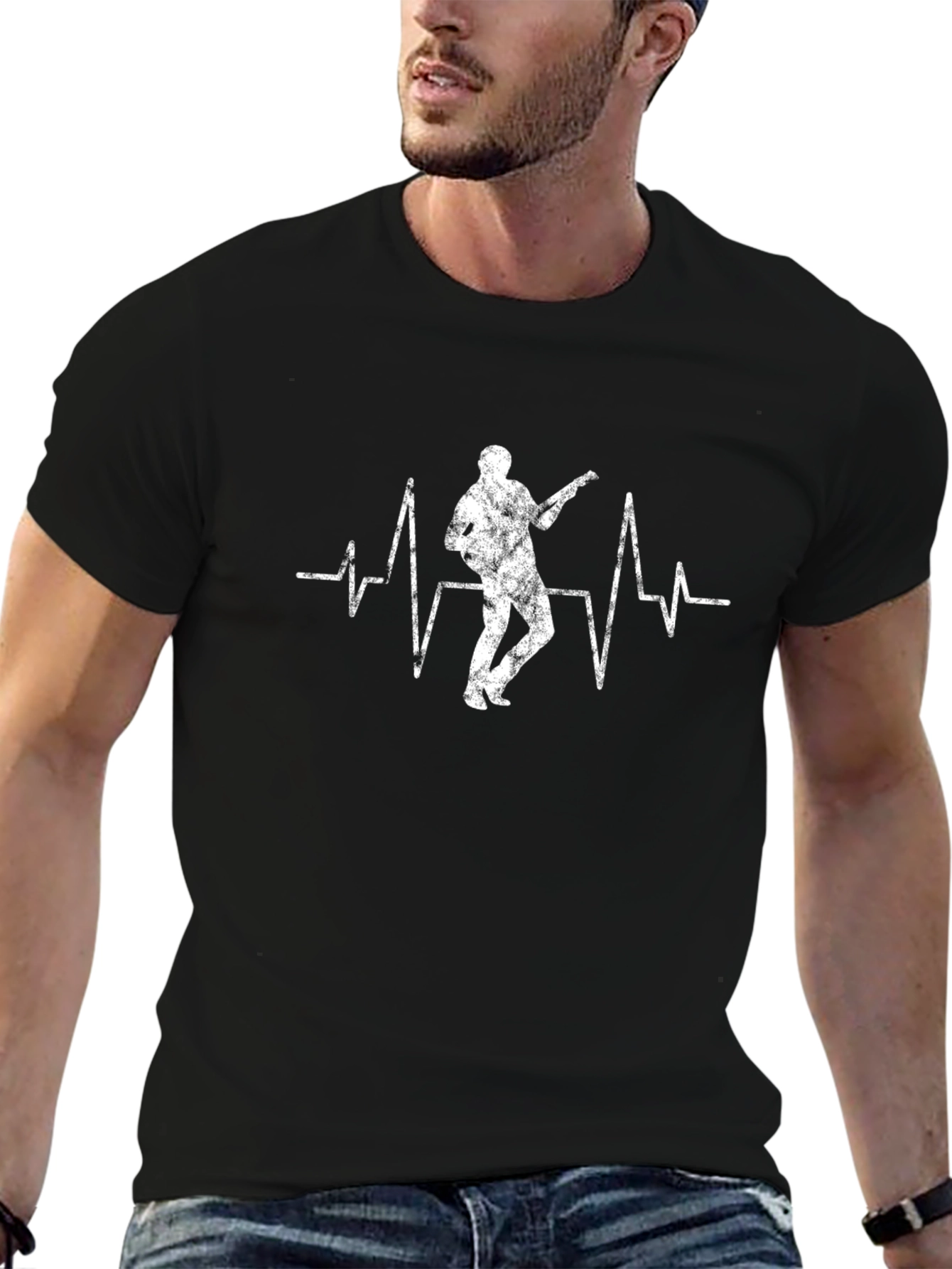 Guitar Player Heartbeat T-Shirt - Black