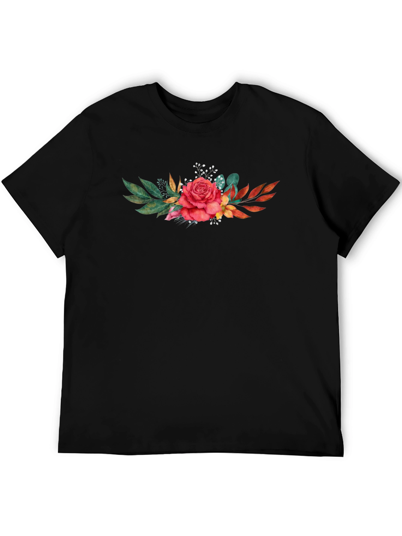 Floral Rose T-Shirt - Stylish Black Tee