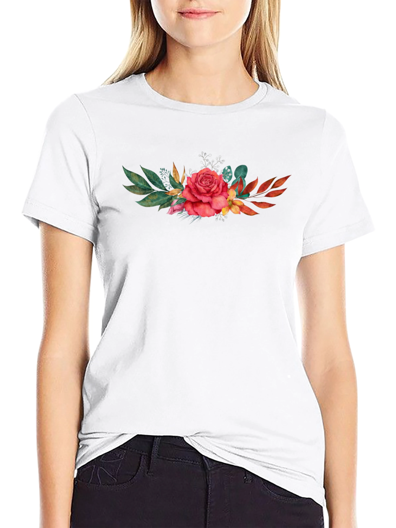 Floral Rose T-Shirt - Stylish Black Tee