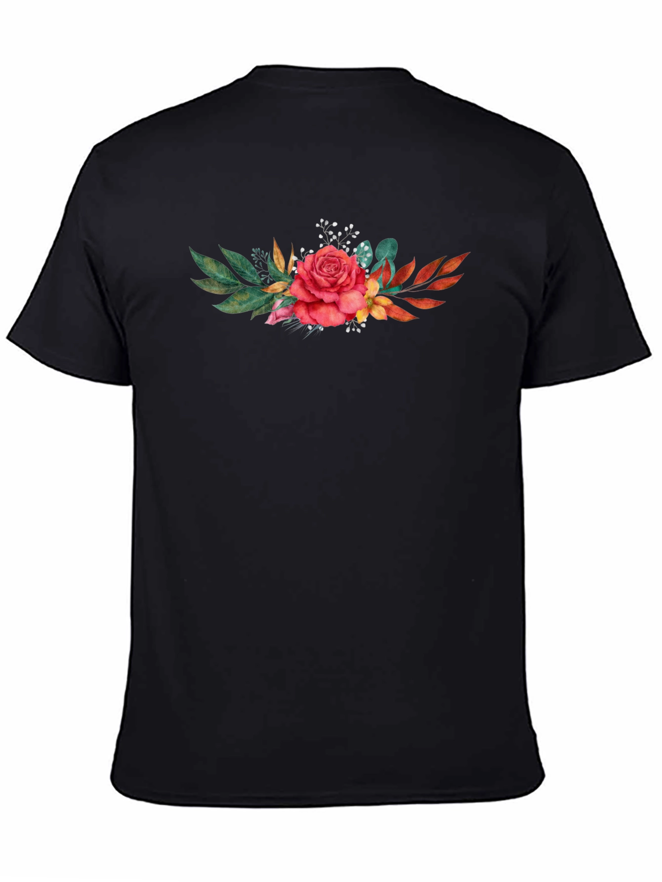 Floral Rose T-Shirt - Stylish Black Tee