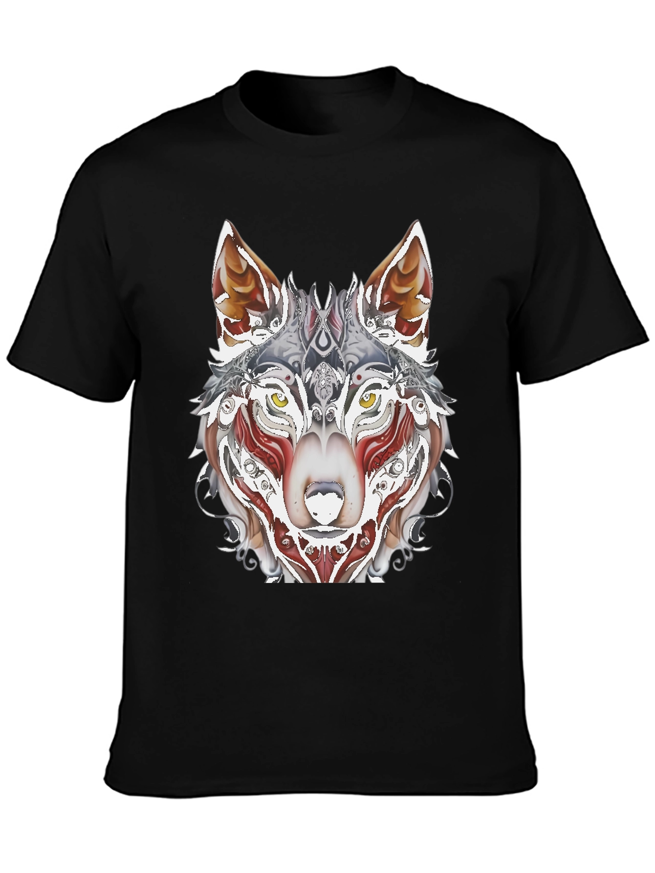 Wolf Art Print Black T-Shirt - Mens Fashion