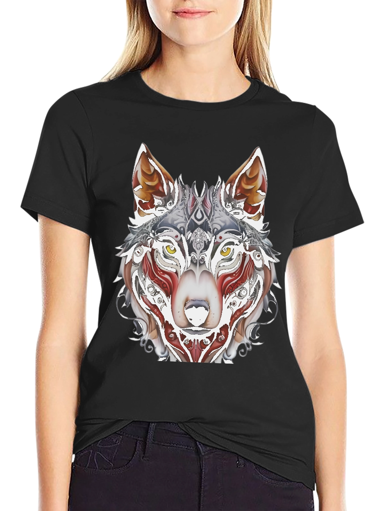 Wolf Art Print Black T-Shirt - Mens Fashion