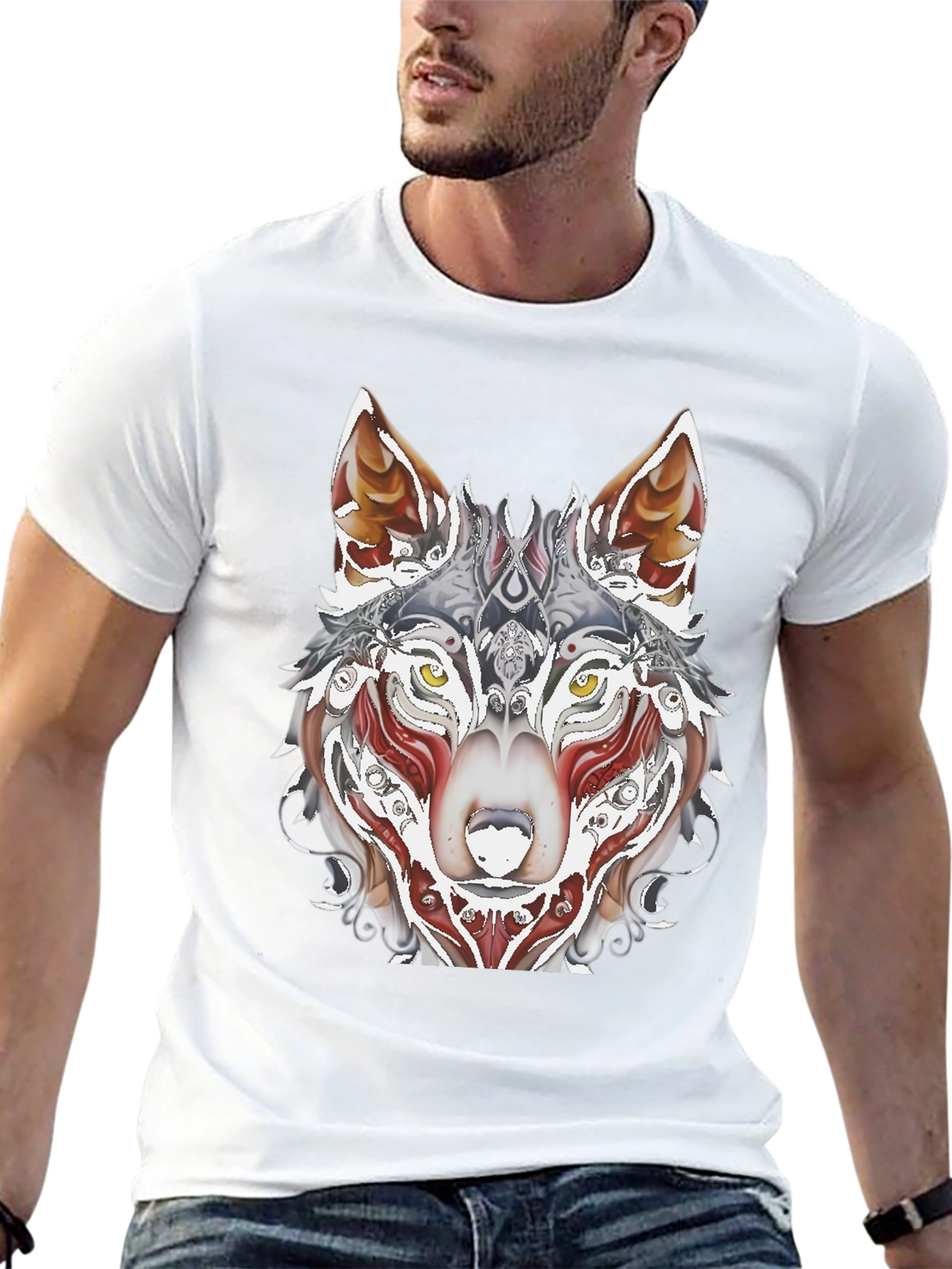 Wolf Art Print Black T-Shirt - Mens Fashion